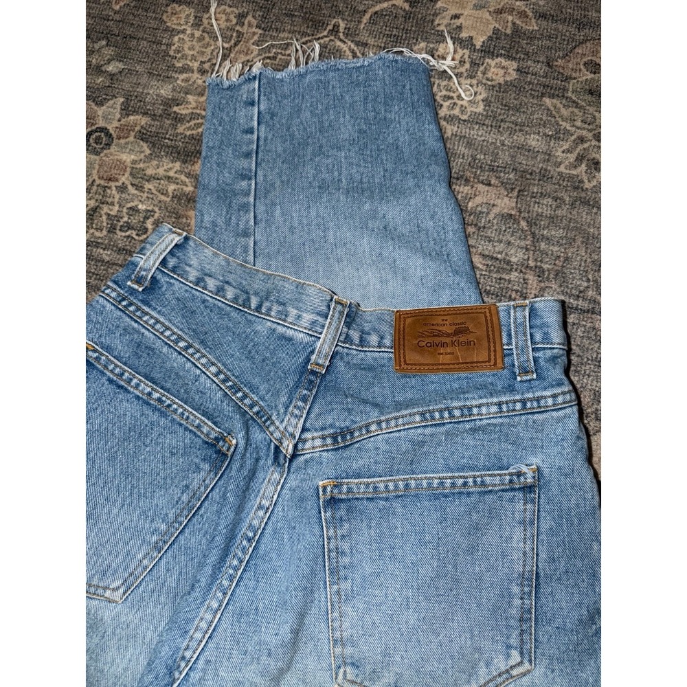 Vintage Calvin Klein Light Wash Denim Jeans Logo Patch Leather